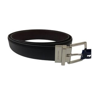 Cole Haan Mens LG 38/40 Reversible Belt Leather Black Brown Silver Buckle NEW